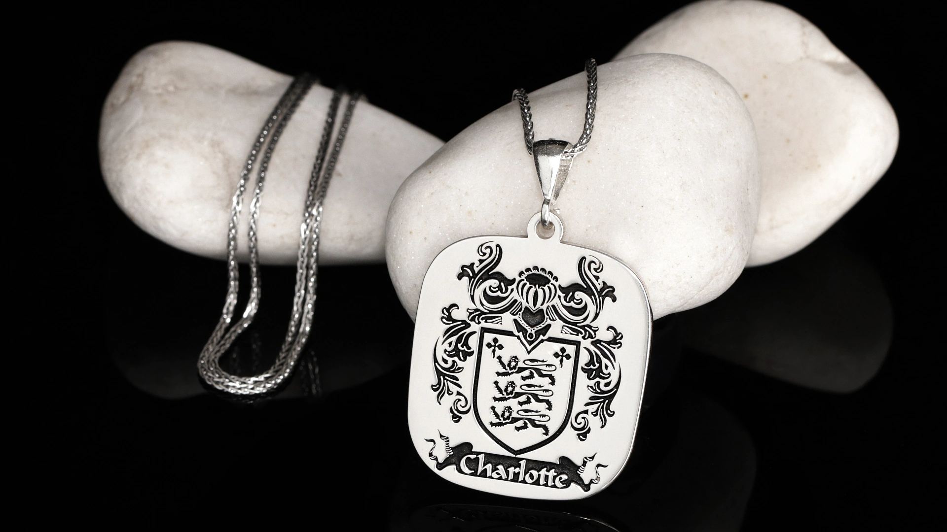 Custom Gold or Silver Pendant - Square Family Crest Necklace - Personalize